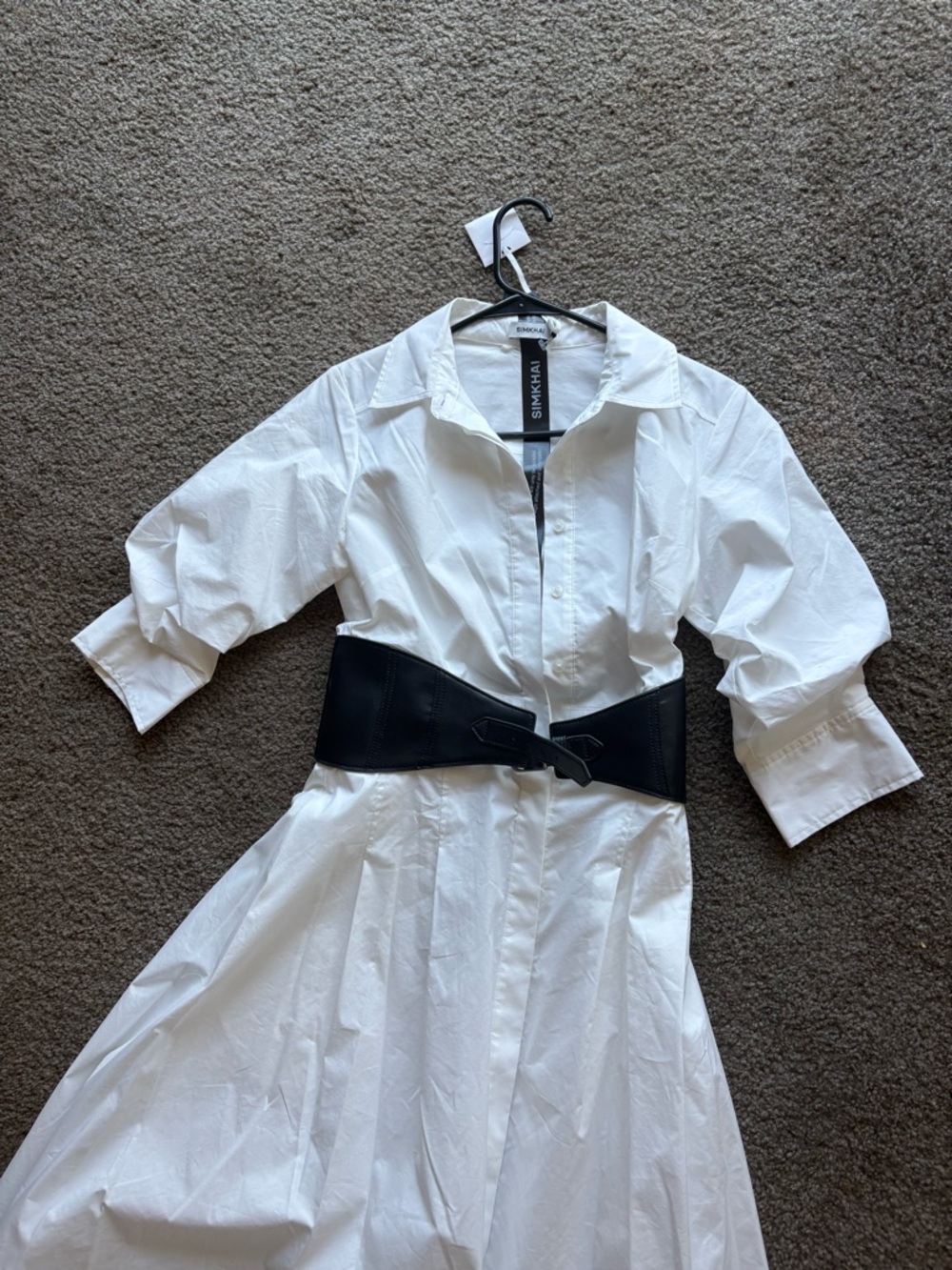 Jonathan Simkhai White Shirt Midi Dress with Black Belt - Picture 7 of 12